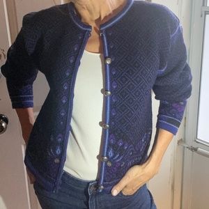 NWOT Dale of Norway 100% Pure New Wool Nordic Cardigan, Size M, Black/Blue